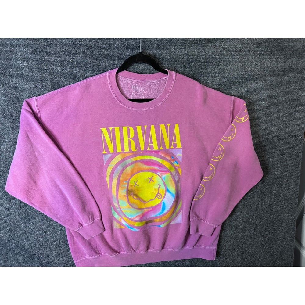 Vintage Nirvana Pink Graphic Sweatshirt Smiley Face Tie Dye Pullover  S/M